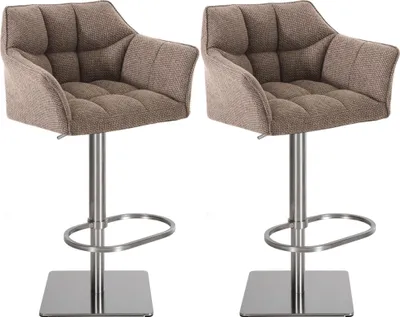 Produktbild von 2er Set Barhocker SIHAR - Stoff Terrabraun 64x45x88 cm Silber | Barstuhl Höhenverstellbar Mit Lehne Drehbar Tresenhocker Tresenstuhl Kneipenhocker