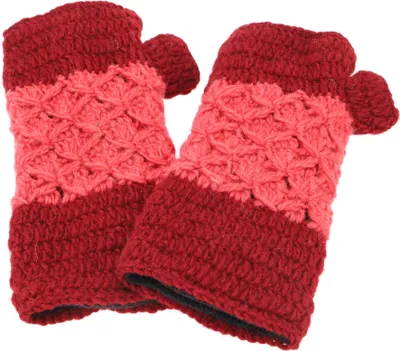 Produktbild von Handgestrickte Pulswärmer, Handstulpen, Pulswärmer aus Nepal, Armstulpen - Rot/himbeere, Uni, Wolle, Handschuhe & Handstulpen