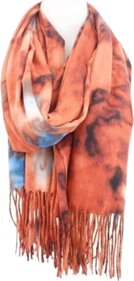 orange Winterschal mit Wasserrosen Motive