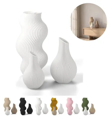 Immagine prodotto di Set di 3 vasi decorativi in PLA, rigati, fino a 18,4 cm, 6 mix di colori – Bianco
