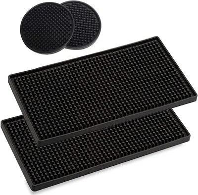Produktbild von Barmatten, 2 Stück, 30 cm x 15 cm, schwarz, mit 2 Untersetzern für die Küche