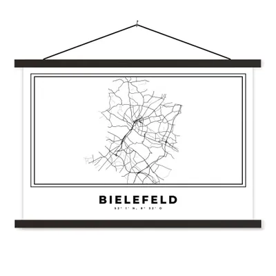Produktbild von MuchoWow® Textilposter Stadtplan - Deutschland - Schwarz-weiß - Bielefeld - Karte 90x60 cm mit schwarzem Rahmen - Aufhängungssatz