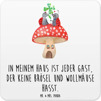 Produktbild von Mr. & Mrs. Panda Tischuntersetzer Marienkäfer Fliegenpilz 10er Set - Weiß - Geschenk, Wohnung, Zuhause, Untersetzer für Gläser, Glas-Untersetzer, Coaster, Lustige Sprüche