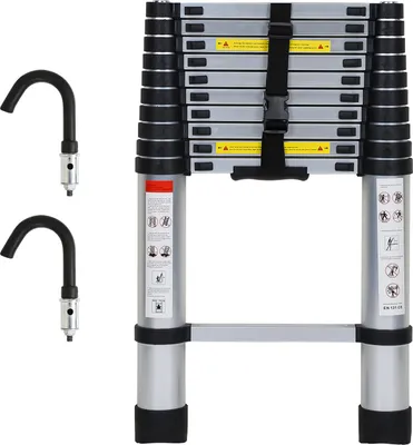 Produktbild von Jayseuw 3,2M Alu Teleskopleiter Klappleiter Stehleiter Schiebeleiter Mehrzweckleiter Leiter Anlegeleiter Aluleiter (3,2M) Silber