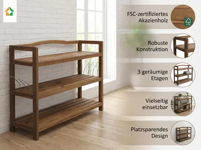 Immagine prodotto di Scaffale multiuso a 3 ripiani in legno di acacia 82 × 74 × 26 cm