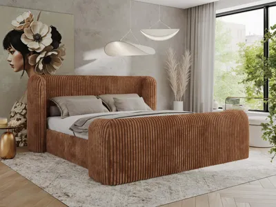 Produktbild von MKS MEBLE Doppelbett Polsterbett mit Lattenrost 160x200 EMORA CLASSIC DUO Bett mit Kopfteil Multipocket Matratze ELORI LUX Orange Cord