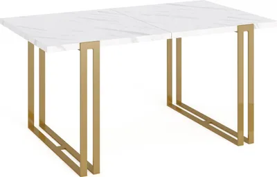 Produktbild von Roztahovací Jídelní Stůl - Stůl s Kovovými Zlatými Nohami - Průmyslový Stůl do Obývačky - 160 až 260 cm - Spořič Místa - Bílý Mramor