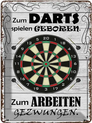 Produktbild von vianmo Blechschild 40x30 cm zum Darts spielen geboren Spruch Zitat