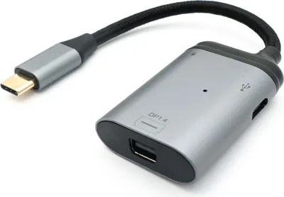 Produktbild von SYSTEM-S 3in1 Adapter Mini DP 1.4 Buchse & 2x USB 3.1 Typ C Buchse zu Typ C Stecker Grau
