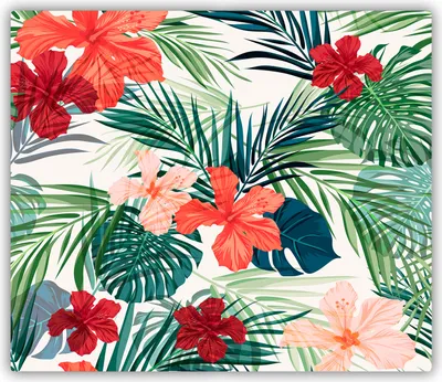 Produktbild von Tulup Glas Herdabdeckplatte Glaskeramikkochfeld-Abdeckung Spritzschutz Glasabdeckplatte Kochplattenabdeckung und Schneidebrett - Einteilig - 60x52 cm Tropische Blumen