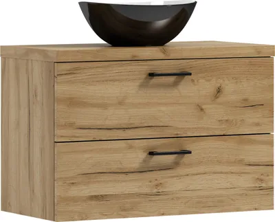 Immagine prodotto di ADK Möbel | Pensile, 53,2x80x40,6 cm, in rovere color oro, con lavabo nero, LUNA 80.