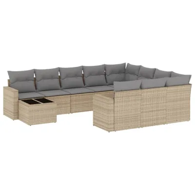 Produktbild von vidaXL 11-tlg. Garten-Sofagarnitur mit Kissen Beige Poly Rattan