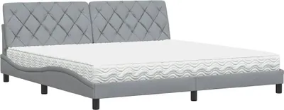 Image de vidaXL Lit avec matelas gris clair 200x200 cm Tissu