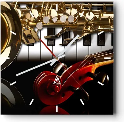 Produktbild von Wanduhr - Quadrat - Glasuhr - Klaviertasten Musik Instrumente - 40x40cm - Schleichendes Uhrwerk - Lautlos - zum Aufhängen bereit - Dekoration Modern - Wanddekoration aus Glas - C3AC40x40-2679
