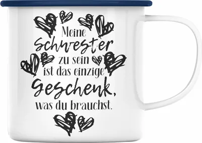 Produktbild von Trendation - Beste Schwester Emaille Tasse Spruch Geschenkidee Geburtstag Schwester von Schwester Bruder (Blau)