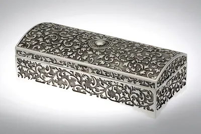 Produktbild von Schmuckkasten Schatzruhe rechteckig groß/antik versilbert 22,0 x 9,5cm