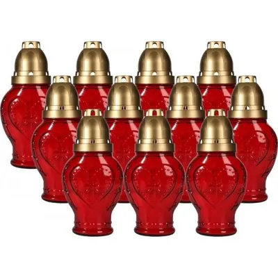 Produktbild von 11er Set Grabkerzen Herzform aus Glas Rot 18 cm 22 h Brenndauer