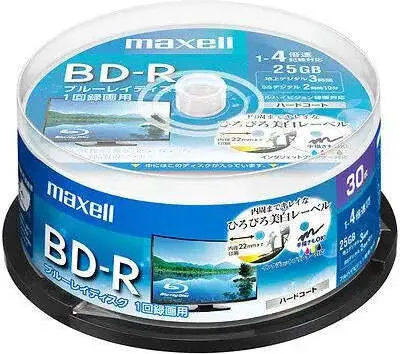 Produktbild von BD-R MAXELL, Single Layer, Blu-Ray, 25 GB, 4x, druckbar, 25 px.