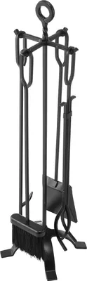 Produktbild von VEVOR Kaminbesteck-Set, 5-teiliges Ofenbesteck-Set, vierzackiger Ständer, Zange, Ascheschaufel, Bürste, Schürhaken, Kamingarnitur, Kaminzubehör aus Schmiedeeisen für Lagerfeur Kamin, Schwarz