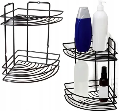 Zdjęcie produktu dla Czarna Półka Łazienkowa Kuchenna 2 Poziomy Druciana Pod Prysznic Nowoczesna
