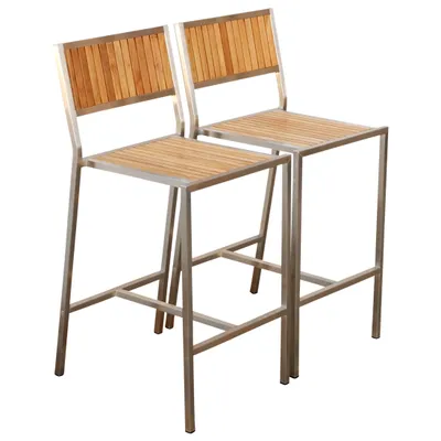 Produktbild von ALEOS. 2 Stück Edelstahl TEAK Barhocker Barsessel Bistrosessel Bistrohocker massive Ausführung A-Grade Teakholz MEXIKO Gartenmöbel Modell: MEXIKO