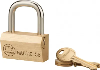 Image de Cadenas à clé Nautic, laiton, intérieur, anse acier, 55mm, 3 clés - THIRARD