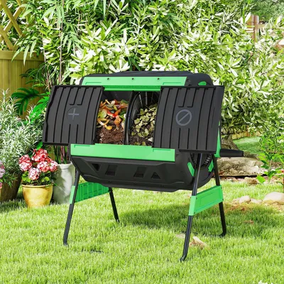 Produktbild von SUGIFT Komposter BPA-frei verstellbare Lüftungsschlitze, Kompostbehälter 200L Dualkammer, Kunststoff, Grün | 14 kg | 94 x 67 x 98 cm