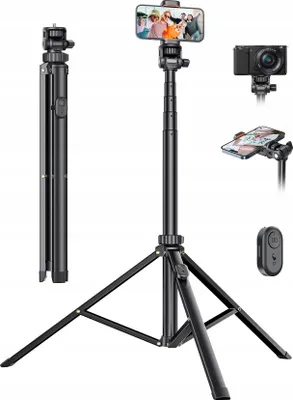 Image de Trépied pour perche à selfie YUMAZLA 180 cm pour smartphones iPhone et Samsung