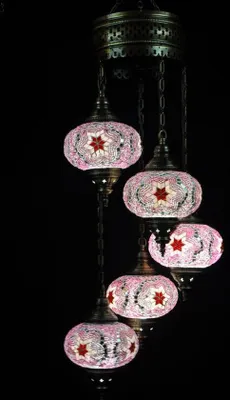 Immagine prodotto di Lampada a sospensione turca con mosaico - Lampada marocchina fatta a mano - 5 sfere di vetro colorate - Altezza 110 cm