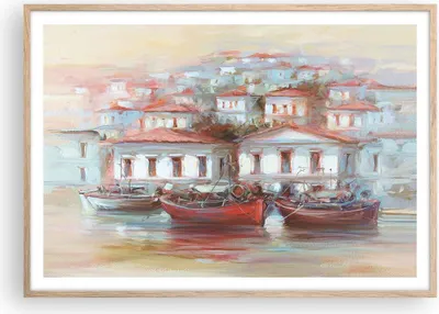 Produktbild von Gerahmtes Poster - Rahmen in heller Eiche - Bild Segelboot Hafen - 100x70 cm - Wand Bild - Wanddeko - Wandbilder - Kunstposter - Wandposter - Bilderrahmen - Bilder - Kunstdruck - P2NAA100x70-4937