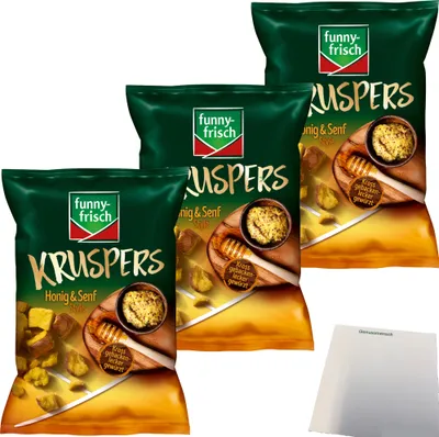 Produktbild von funny frisch Kruspers Honig und Senf Weizenkräcker 3er Pack (3x120g Tüte) + usy Block