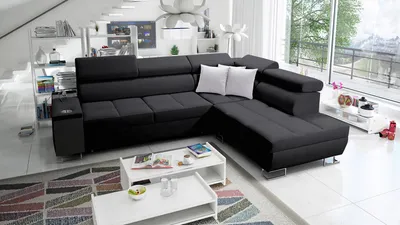 Produktbild von Polstersofa Ecksofa mit Schlaffunktion MOREN VII Eckcouch L-Form Rechts Schwarz SAWANA 14 IM SOFA