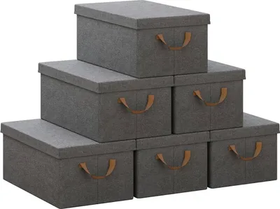 Produktbild von 6-teiliges Set Aufbewahrungsboxen mit Deckel und Griffen 27L, faltbar | Grau | 48x29x20 cm
