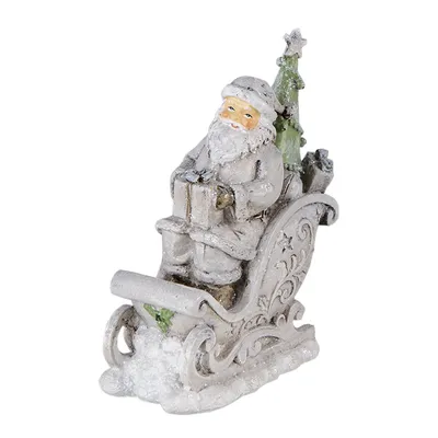 Imagen del producto de Papá Noel en trineo, resina, 10x6x13 cm, color plateado, Clayre & Eef, modelo 6PR4727