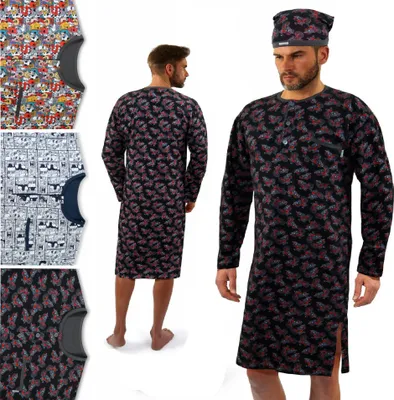 Immagine prodotto di Sesto Senso camicia da notte uomo in cotone fantasia divertente MOTOR pezzo unico + cuffia da notte in omaggio, L