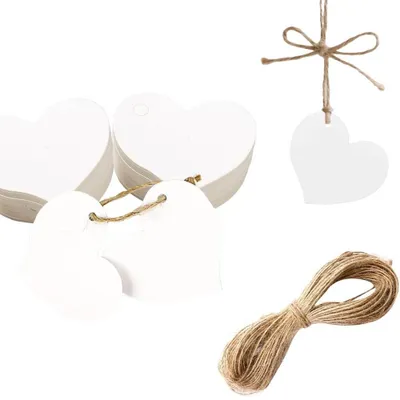 Produktbild von Geschenkanhänger Geschenkanhänger Kraftpapier - Herzform - 10 m Jute-Schnur - 50 Stück - Weiß
