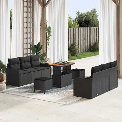 Zdjęcie produktu dla Maison Exclusive - Zestaw mebli ogrodowych, sofa i fotele, 9 elementów, kolor czarny, wykonane z rattanu syntetycznego