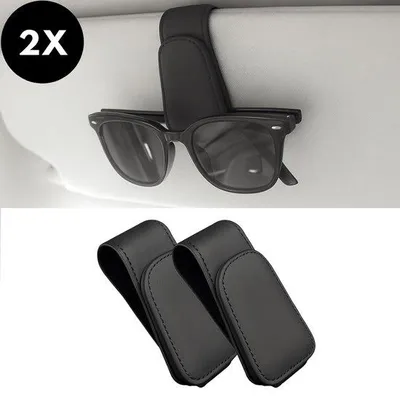 Produktbild von Ultiluxe Sonnenbrillenhalter 2 Stück - Schwarz - Magnetischer Halter für das Auto - Leder-Look Brillenhalter
