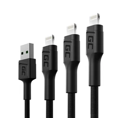 Obrázek produktu pro Sada 3x Ray Lightning kabel 30cm, 120cm, 200cm s bílým LED podsvícením, rychlé nabíjení Apple 2,4A