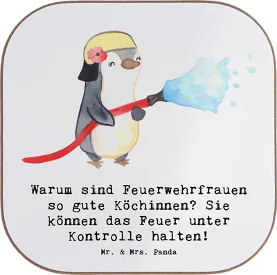 Produktbild von Mr. & Mrs. Panda Untersetzer für Gläser Feuerwehrfrau Köchin - Weiß - Geschenk, handgefertigte Produkte, Holzuntersetzer, Tapferkeit, Coaster, Tischuntersetzer, Kraft
