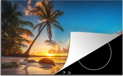 Produktbild von KitchenYeah© Herdabdeckplatte Strand - Meer - Palme - Sonnenuntergang , 89x51cm, Küche Deko, Glaskeramikkochfeld Herdabdeckung, Abdeckplatte fùr Kochfeld