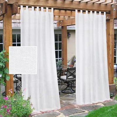 Produktbild von Outdoor Leinen Vorhänge, wasserdicht, lichtfilternd, Privatsphäre schützend, Stick Tab Top, Pure Weiß, W52 x L108, für Terrasse und Pavillon, 2 Stück