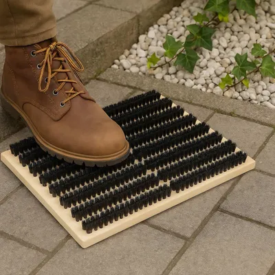 Image de Brosse à chaussures en bois avec base en caoutchouc antidérapante