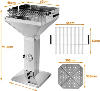 Produktbild von BBQ Holzkohlegrill - Säulen-/Trichtergrill - Edelstahl - Verchromte Oberfläche - Mit Ablage - Tragbar - Für Garten & Camping - Grau