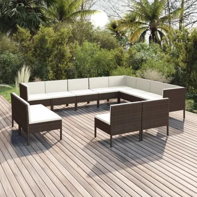 Produktbild von Möbel 12-tlg. Garten-Lounge-Set mit Auflagen Poly Rattan Braun - Gartenmöbelgarnituren 3094483