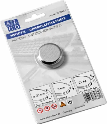 Obrázok produktu pre Magnet Superpower neodymový (Nd) 30mm TG 21000 g strieborný kartáčovaný