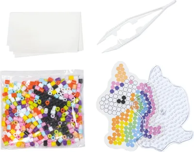 Produktbild von Bügelperlen Bastelset für kreative Einhorn-Motive, inklusive Steckplatte und Zange