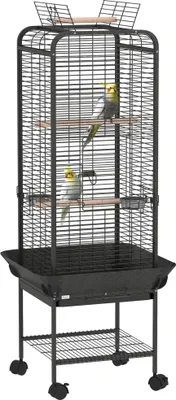 Obrázek produktu pro Klec pro ptáky - Klec s kolečky - Ocel - Police - Velikost 62,5 x 62,5 x 146 cm - Tmavě šedá