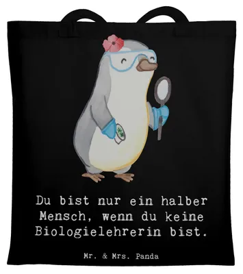 Produktbild von Mr. & Mrs. Panda Schultasche Biologielehrerin Herz - Schwarz - Geschenk, Biologie, Tasche, Grundschule, Spruch, Jutebeutel, Lustig, Laptoptasche, Tote Bag, Jutetasche