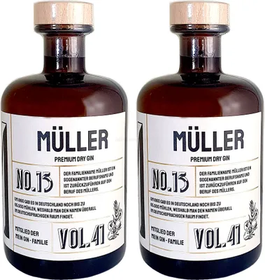 Produktbild von Müller s Premium Dry Gin No13 - 2er Set Der Müller Gin 0,5L (41% Vol)- [Enthält Sulfite]